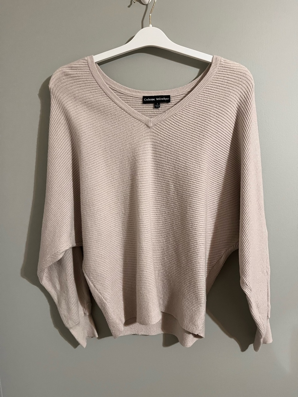 Catherine Malandrino V-Neck Dolman Sleeve Ribbed Pullover Sweater